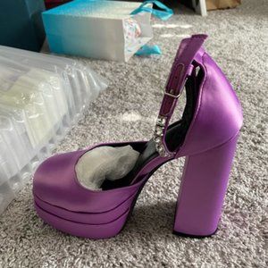 Violet Satin Chunky Platform Heels - Size 7.5